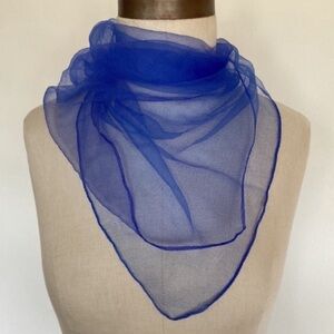 1950s 1960s blue nylon scarf, sheer, made in Japan, true vintage